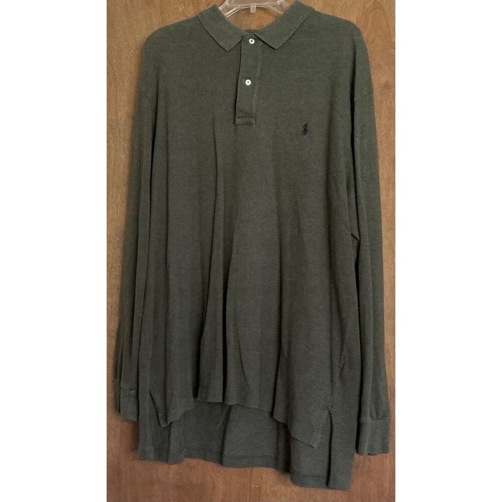 Polo Ralph Lauren Shirt Men's 2XB Long Sleeve Vintage Green Cotton Small Pony